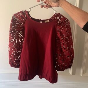 Cranberry Dolan Balloon Lace Sleeve Women's Top
